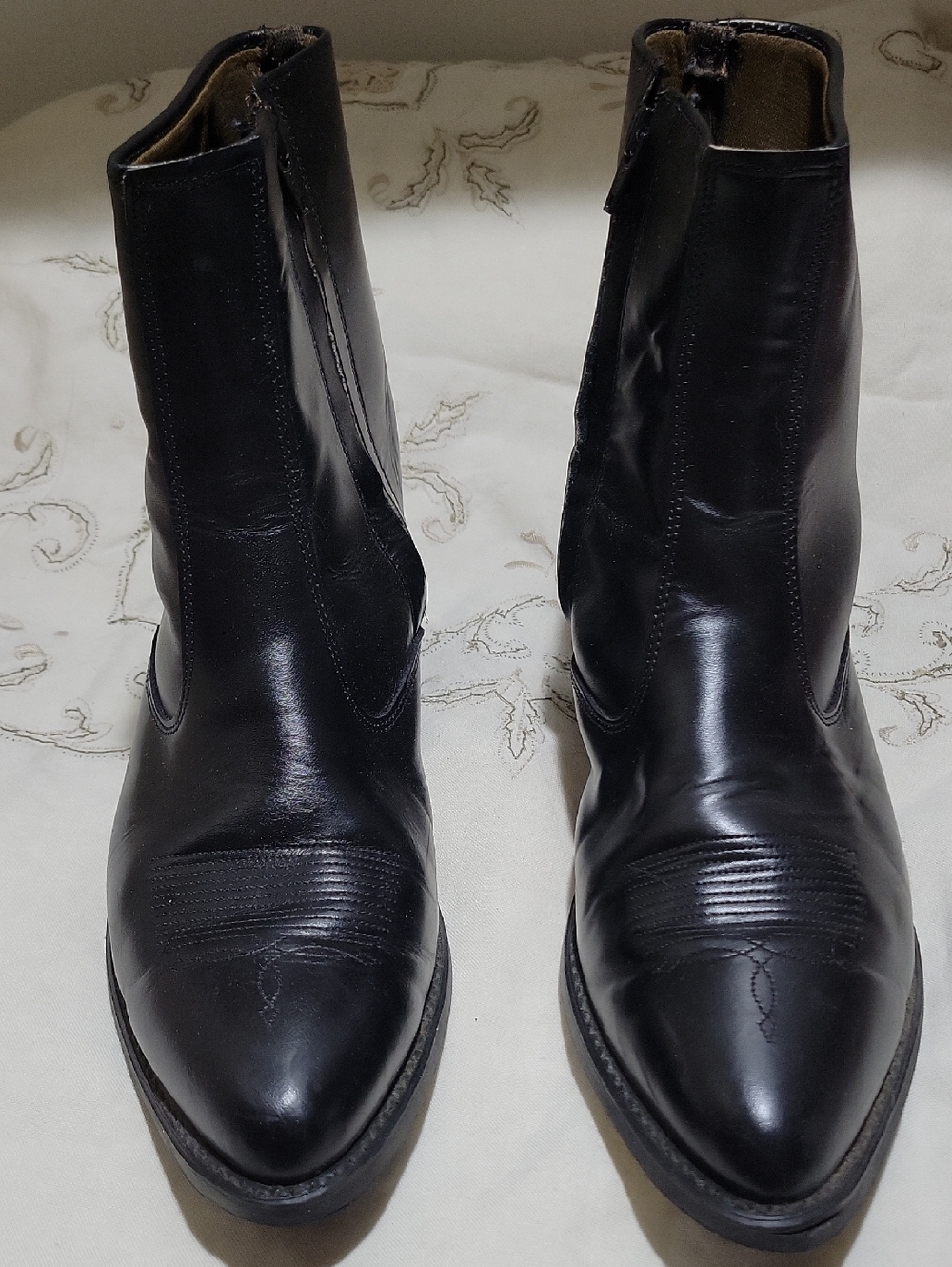 ACME Black Leather Western Zip-Up Cowboy Boots